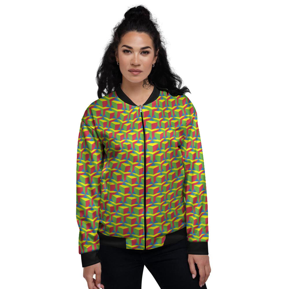 Reggae Geometric Print Pattern Women's Bomber Jacket-grizzshop