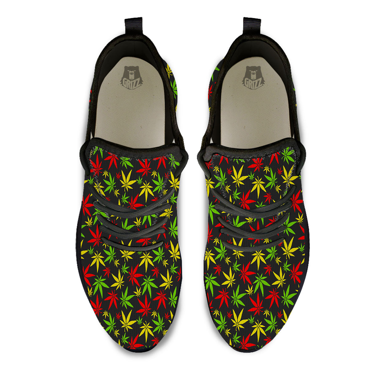 Reggae Hemp Leaf Print Pattern Black Athletic Shoes-grizzshop