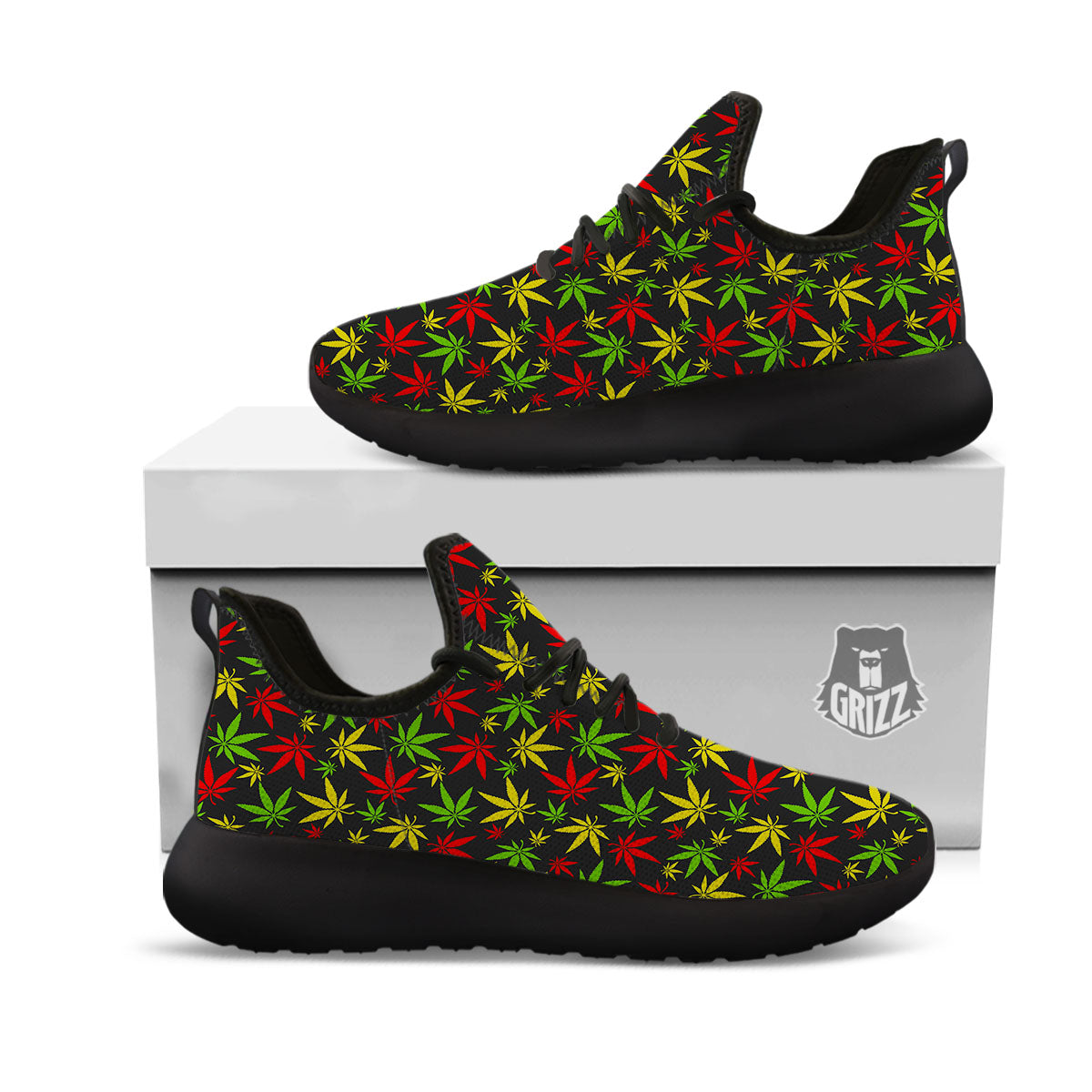 Reggae Hemp Leaf Print Pattern Black Athletic Shoes-grizzshop