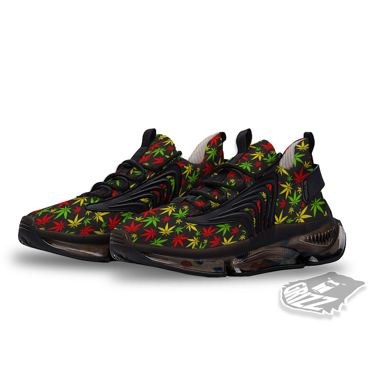 Reggae Hemp Leaf Print Pattern Black Gym Shoes-grizzshop