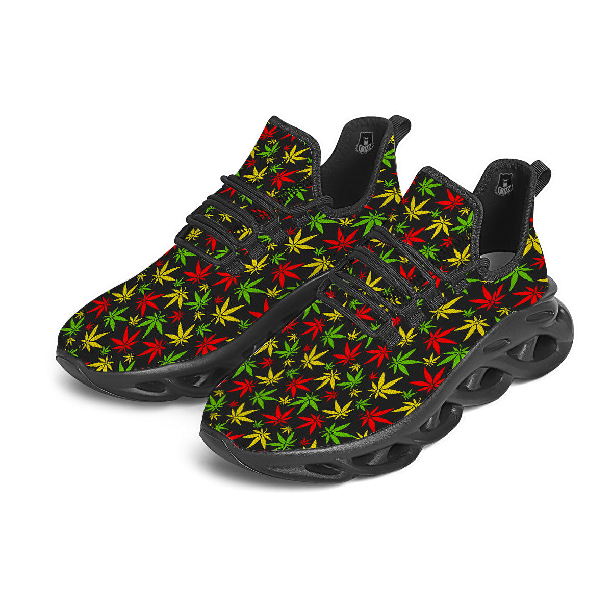 Reggae Hemp Leaf Print Pattern Black Running Shoes-grizzshop