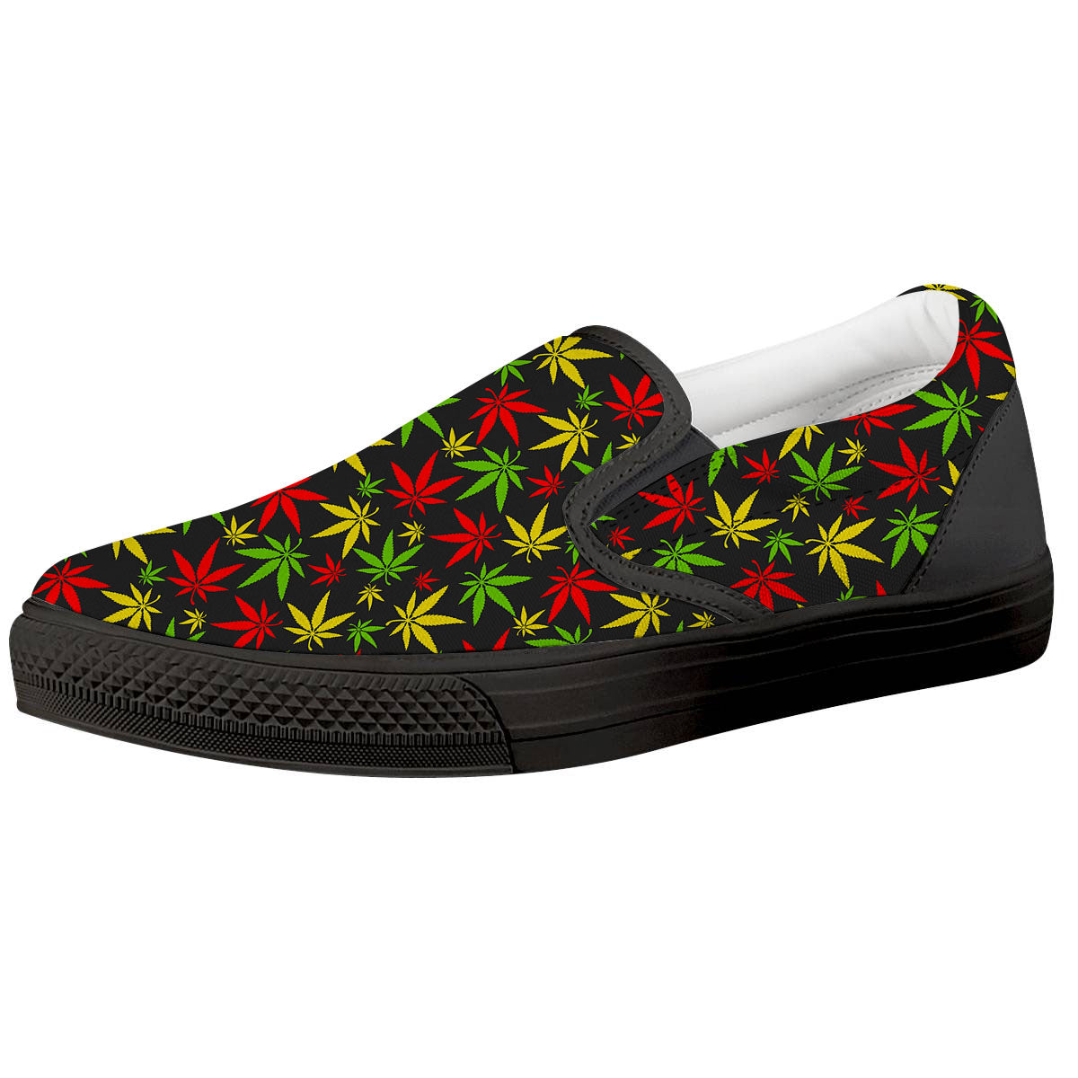 Reggae Hemp Leaf Print Pattern Black Slip On Shoes-grizzshop