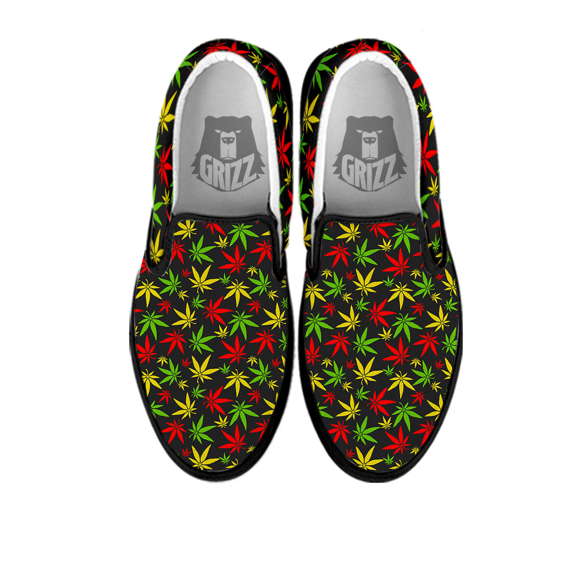 Reggae Hemp Leaf Print Pattern Black Slip On Shoes-grizzshop