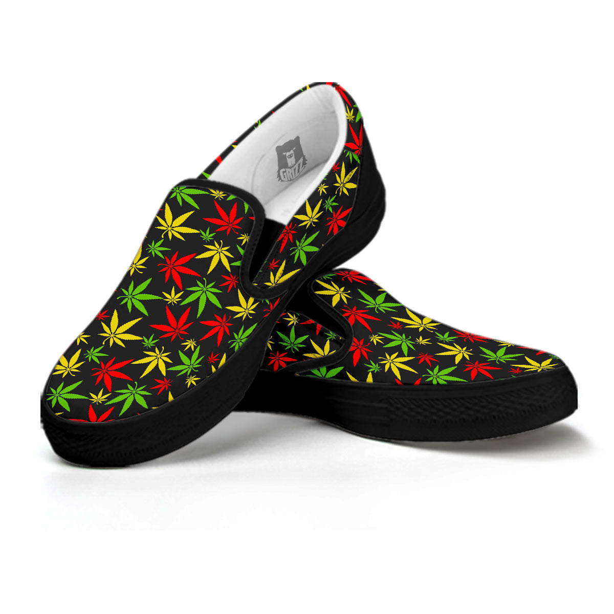 Reggae Hemp Leaf Print Pattern Black Slip On Shoes-grizzshop