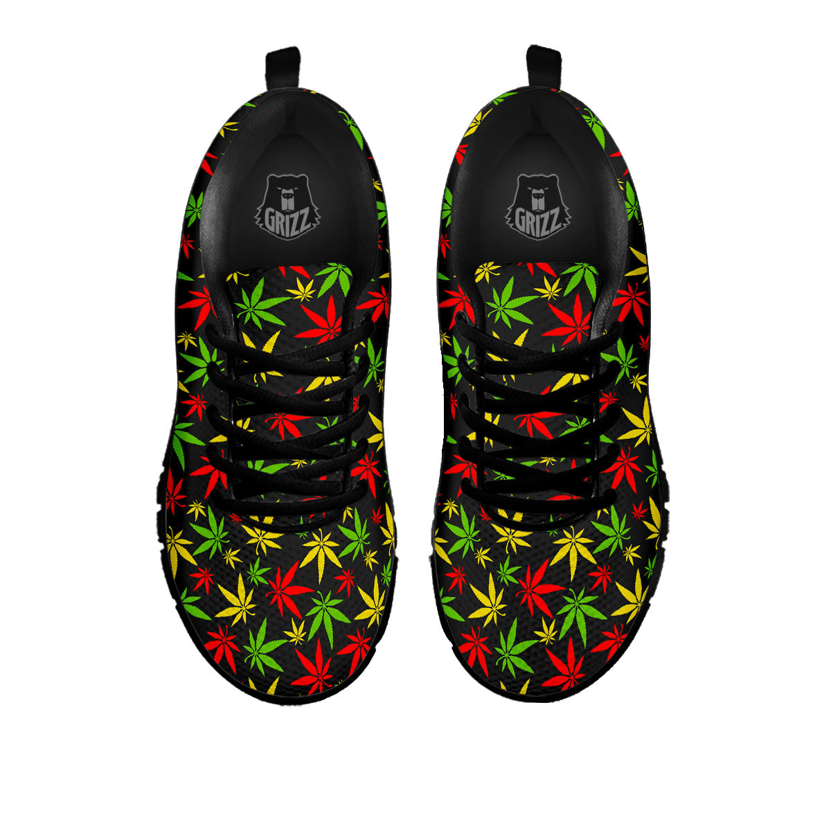 Reggae Hemp Leaf Print Pattern Black Sneaker-grizzshop