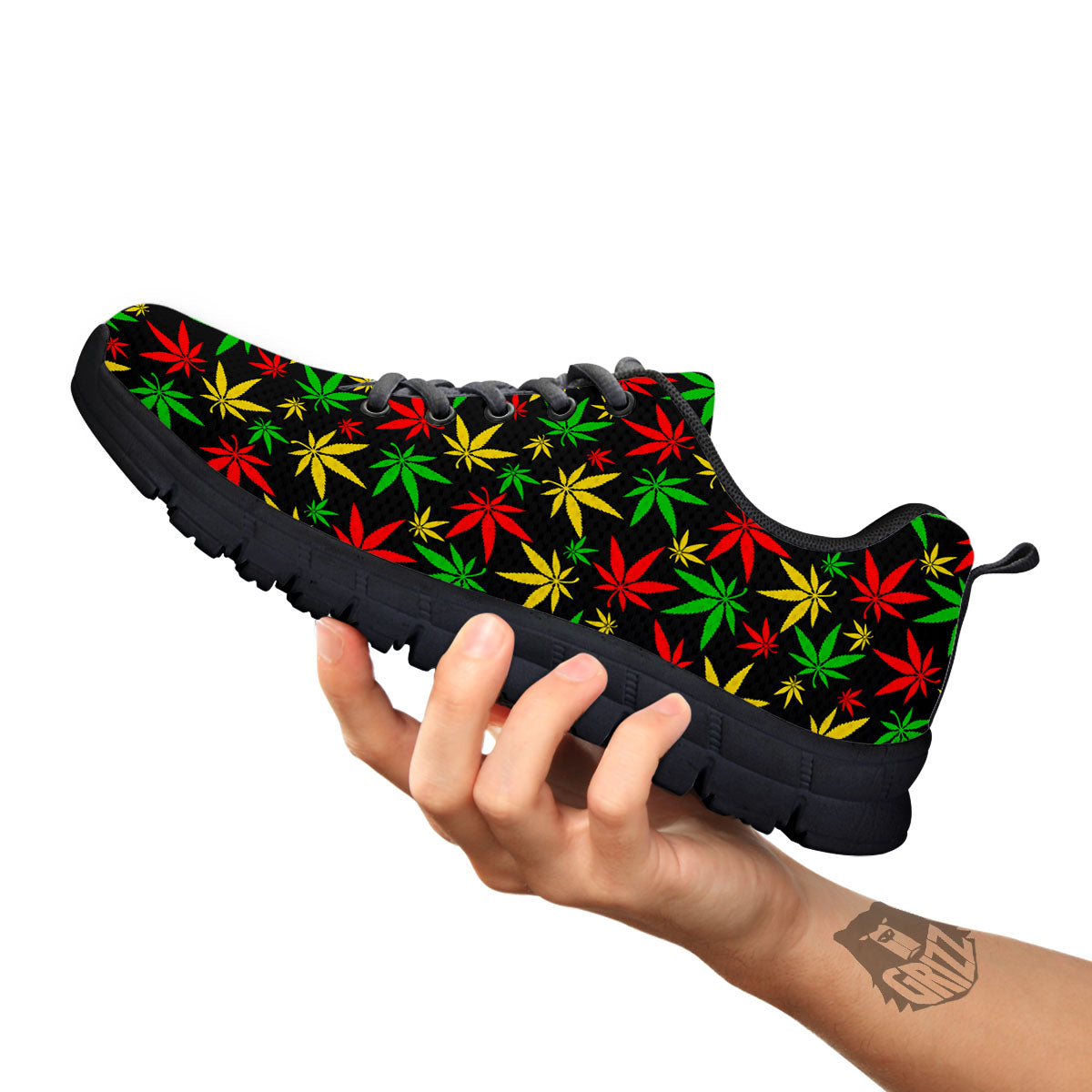 Reggae Hemp Leaf Print Pattern Black Sneaker-grizzshop
