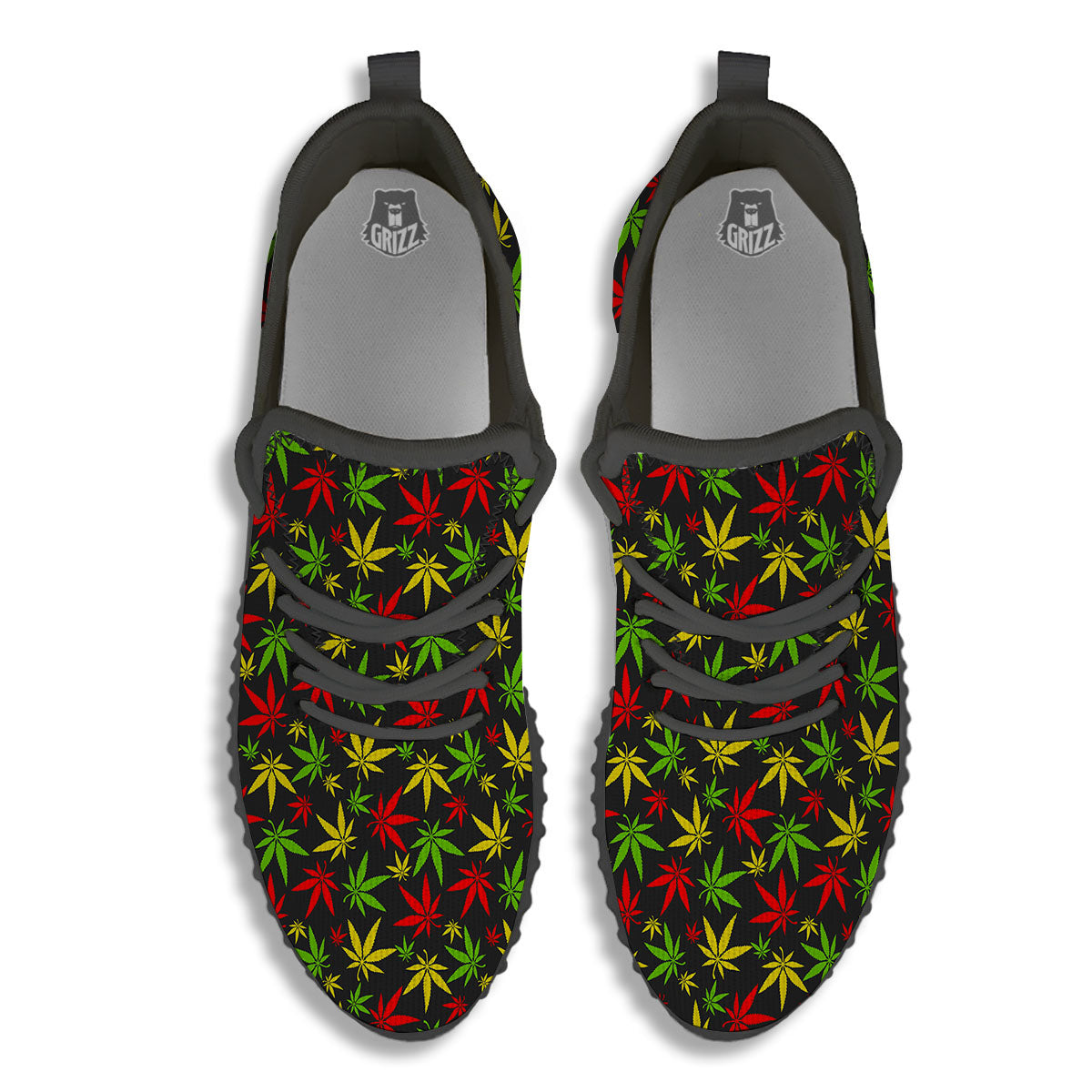 Reggae Hemp Leaf Print Pattern Black Walking Shoes-grizzshop