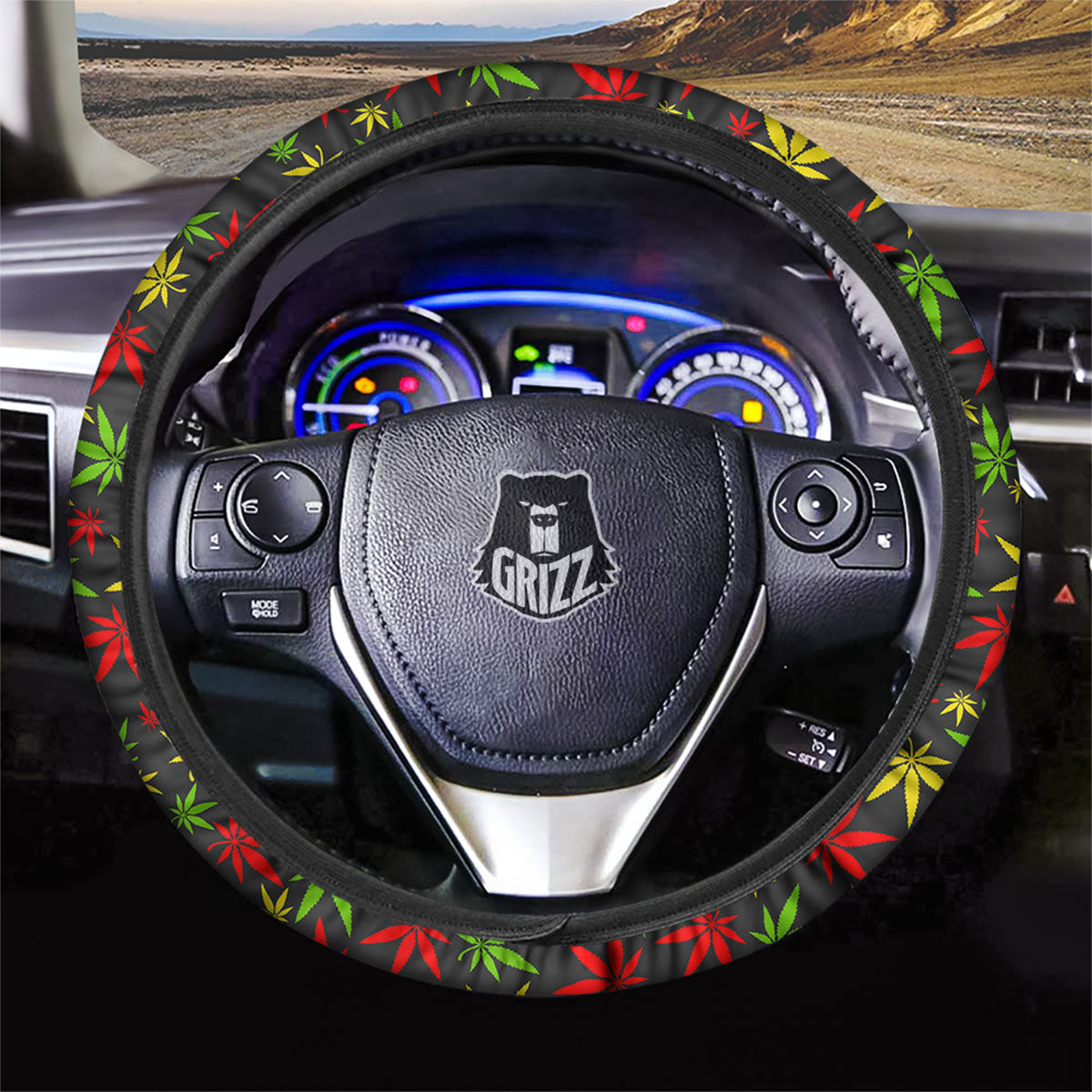 Reggae Hemp Leaf Print Pattern Car Steering Wheel Cover-grizzshop