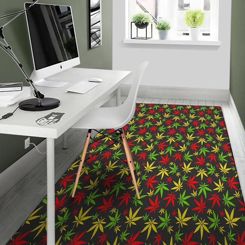 Reggae Hemp Leaf Print Pattern Floor Mat-grizzshop