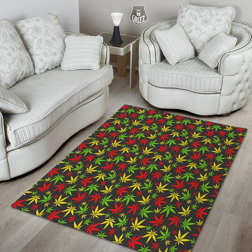 Reggae Hemp Leaf Print Pattern Floor Mat-grizzshop