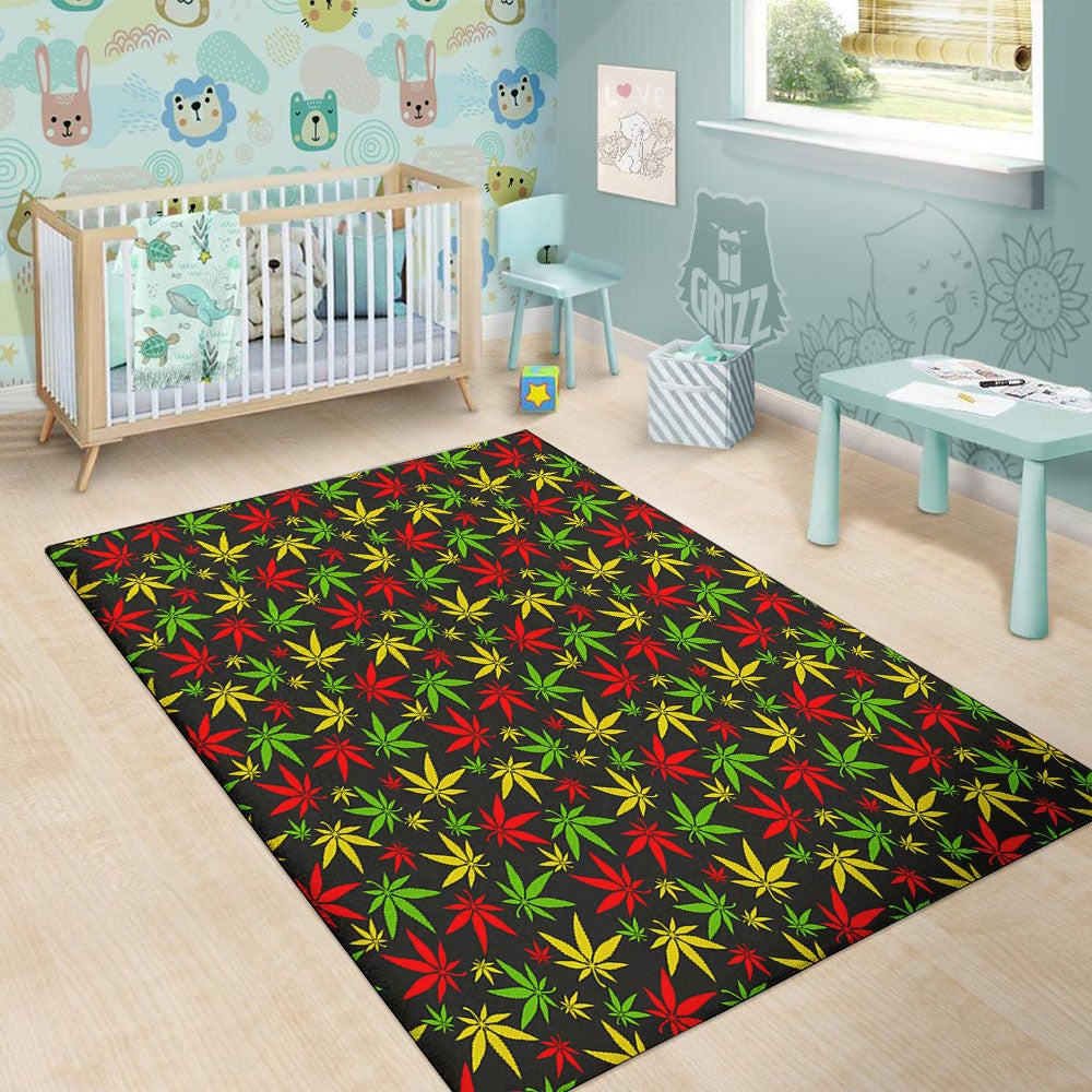 Reggae Hemp Leaf Print Pattern Floor Mat-grizzshop