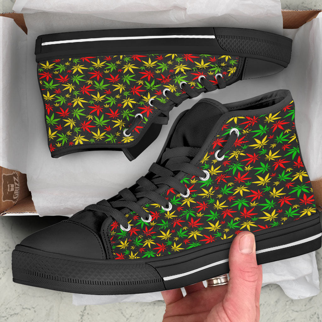 Reggae Hemp Leaf Print Pattern High Top Shoes-grizzshop