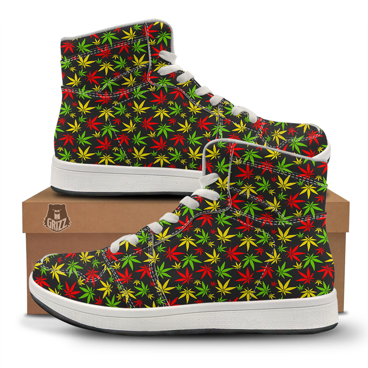 Reggae Hemp Leaf Print Pattern High Top Sneakers-grizzshop