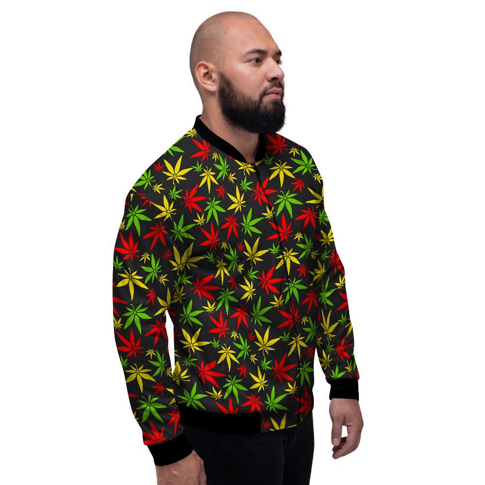 Reggae Hemp Leaf Print Pattern Men's Bomber Jacket-grizzshop