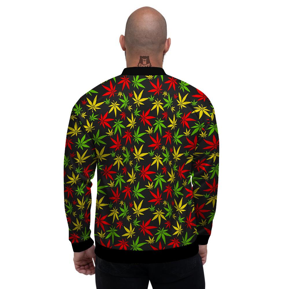 Reggae Hemp Leaf Print Pattern Men's Bomber Jacket-grizzshop