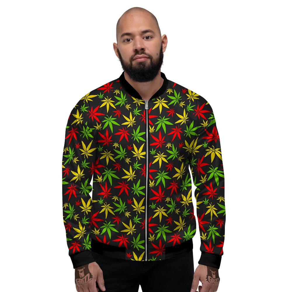 Reggae Hemp Leaf Print Pattern Men's Bomber Jacket-grizzshop