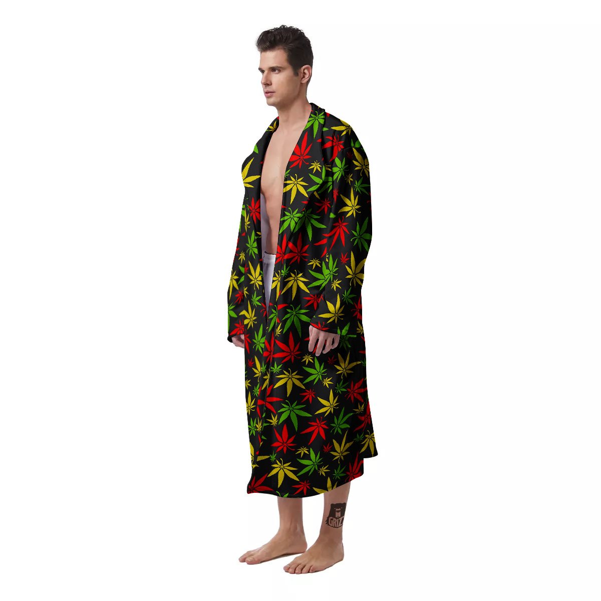 Reggae Hemp Leaf Print Pattern Men's Robe-grizzshop