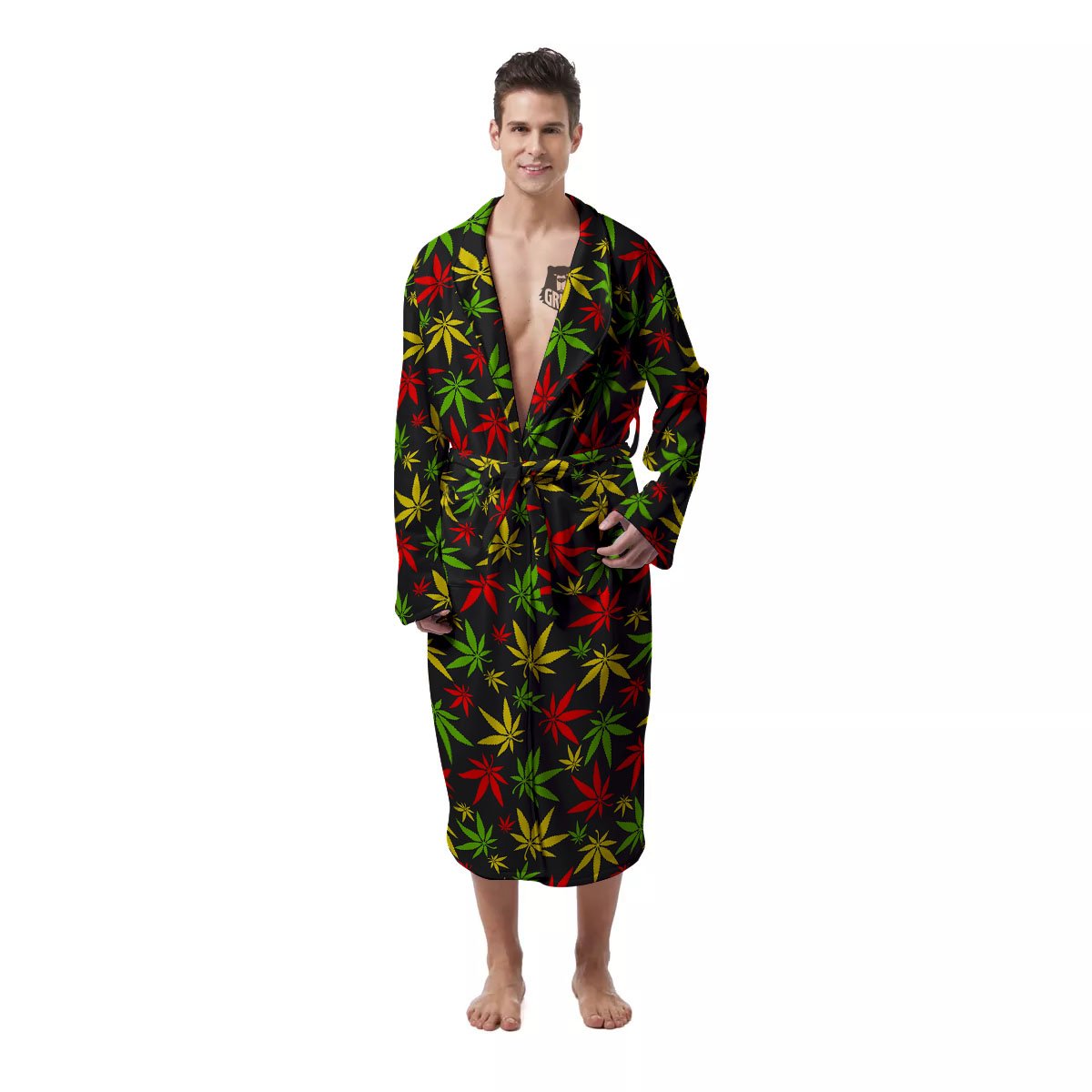 Reggae Hemp Leaf Print Pattern Men's Robe-grizzshop