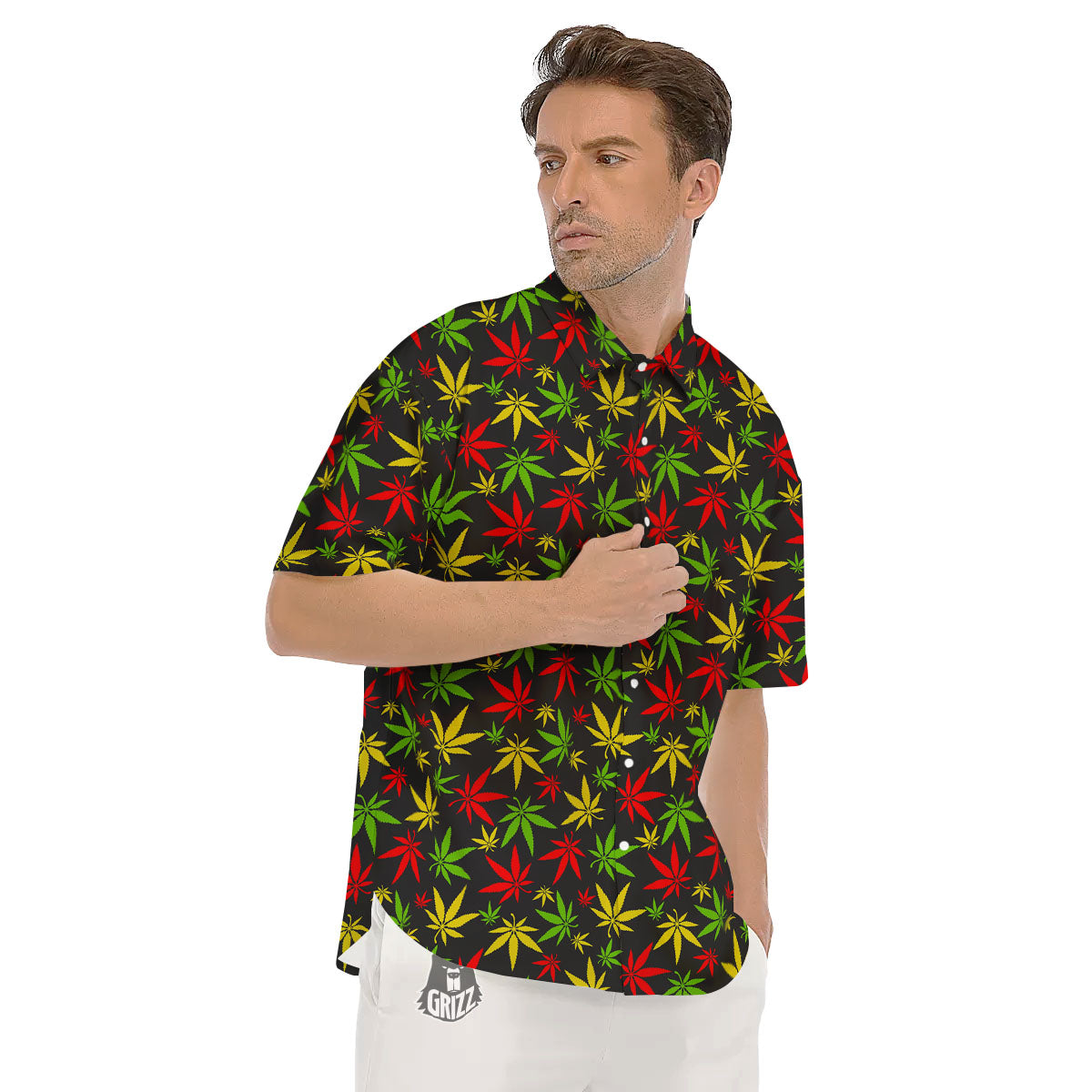 Reggae Hemp Leaf Print Pattern Men's Short Sleeve Shirts-grizzshop