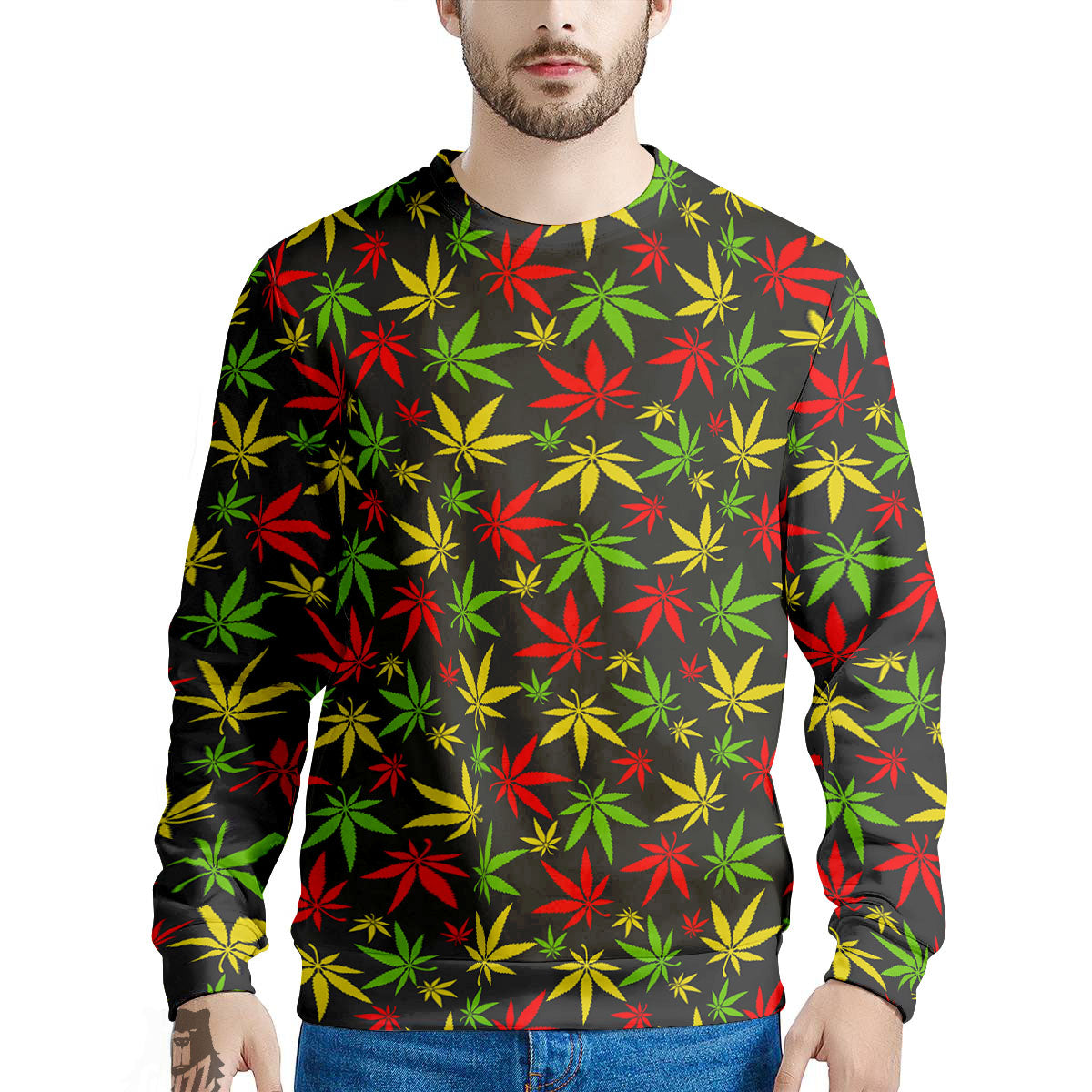 Reggae Hemp Leaf Print Pattern Men's Sweatshirt-grizzshop