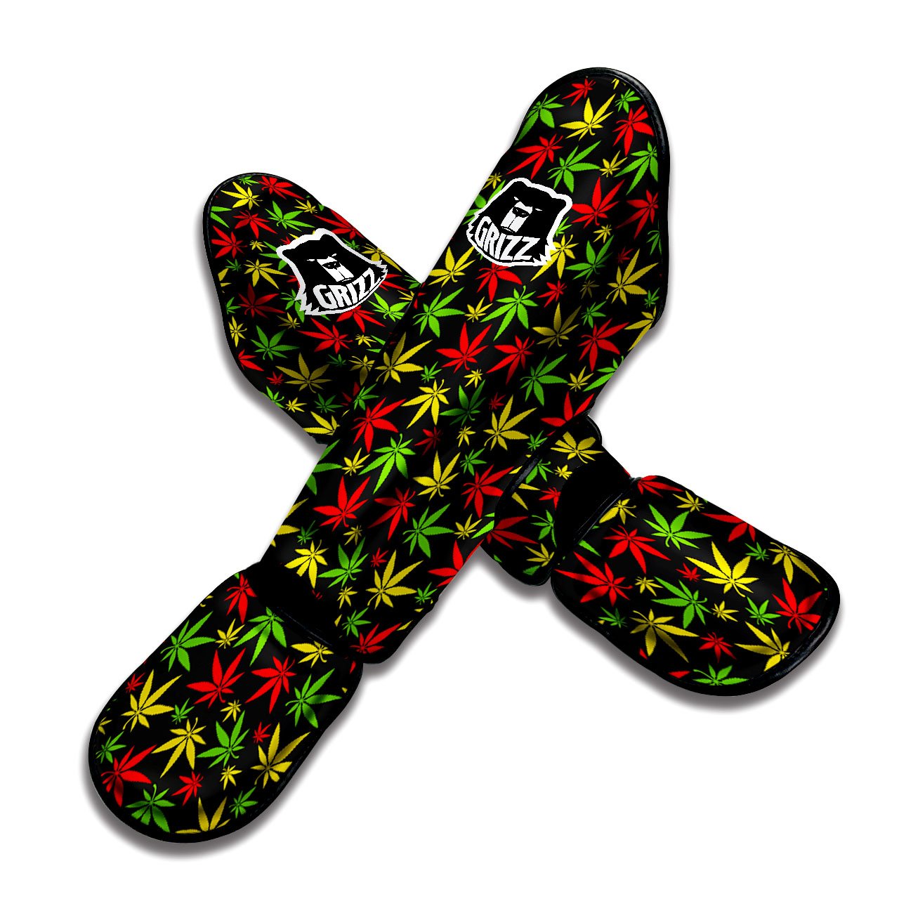 Reggae Hemp Leaf Print Pattern Muay Thai Shin Guards-grizzshop