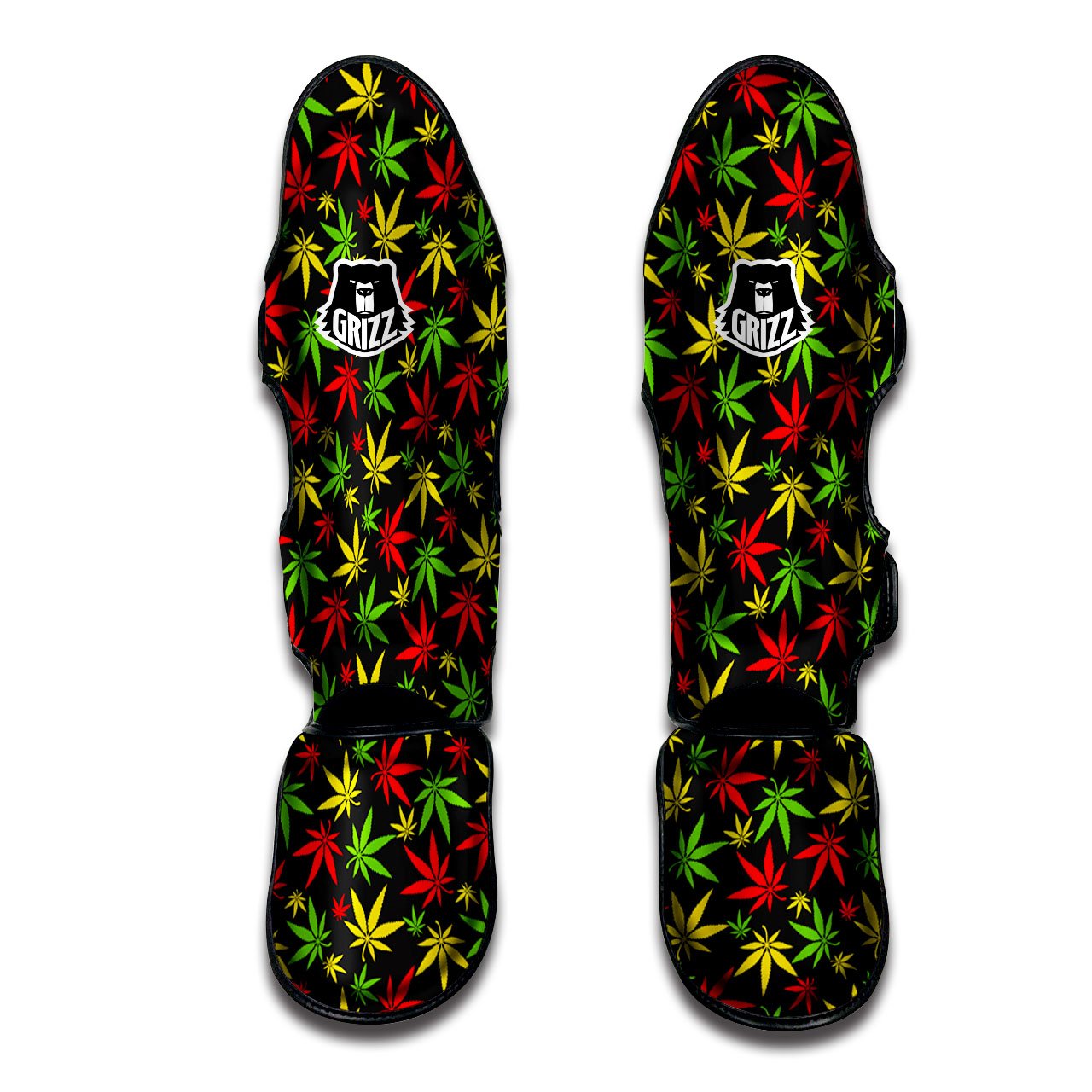 Reggae Hemp Leaf Print Pattern Muay Thai Shin Guards-grizzshop