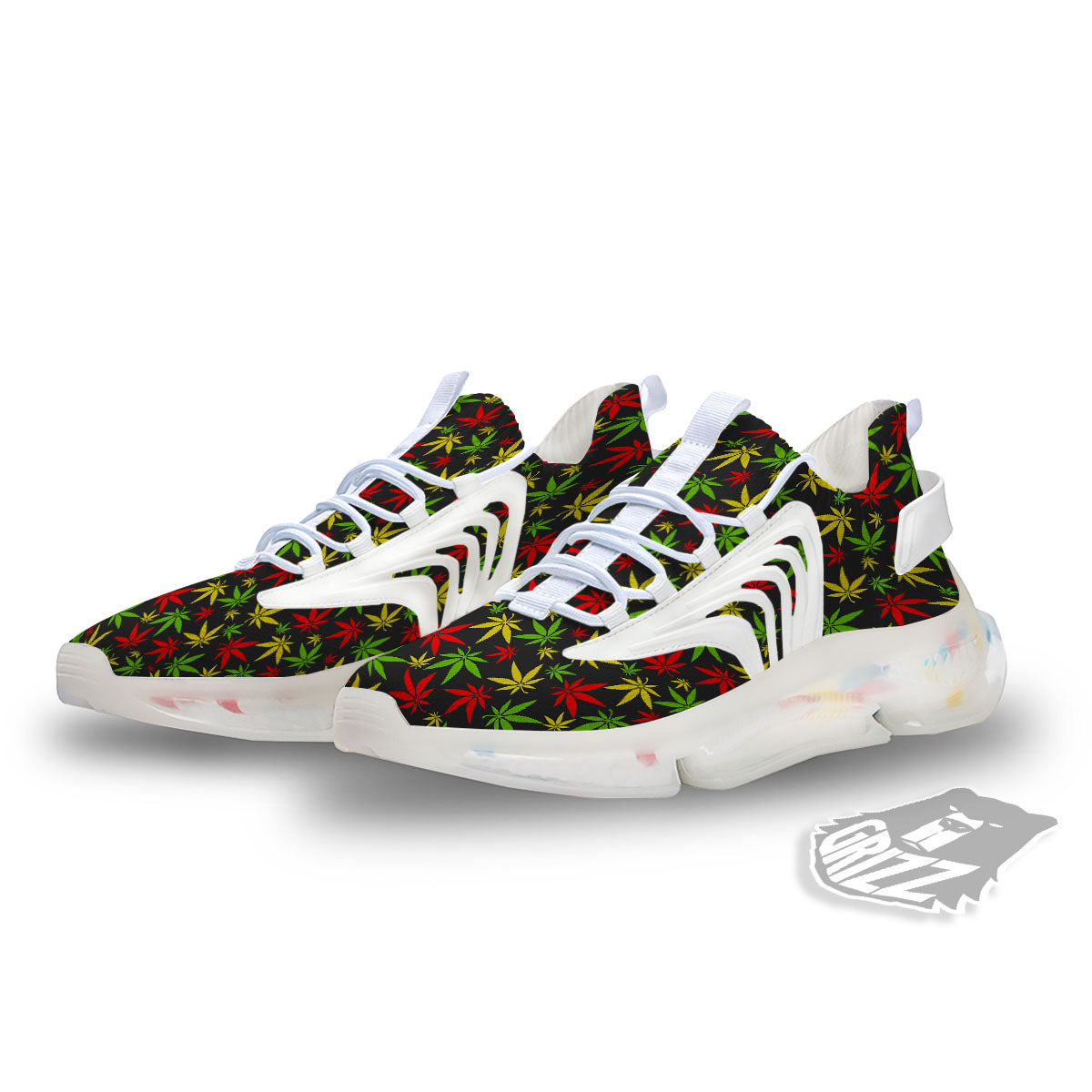 Reggae Hemp Leaf Print Pattern White Gym Shoes-grizzshop