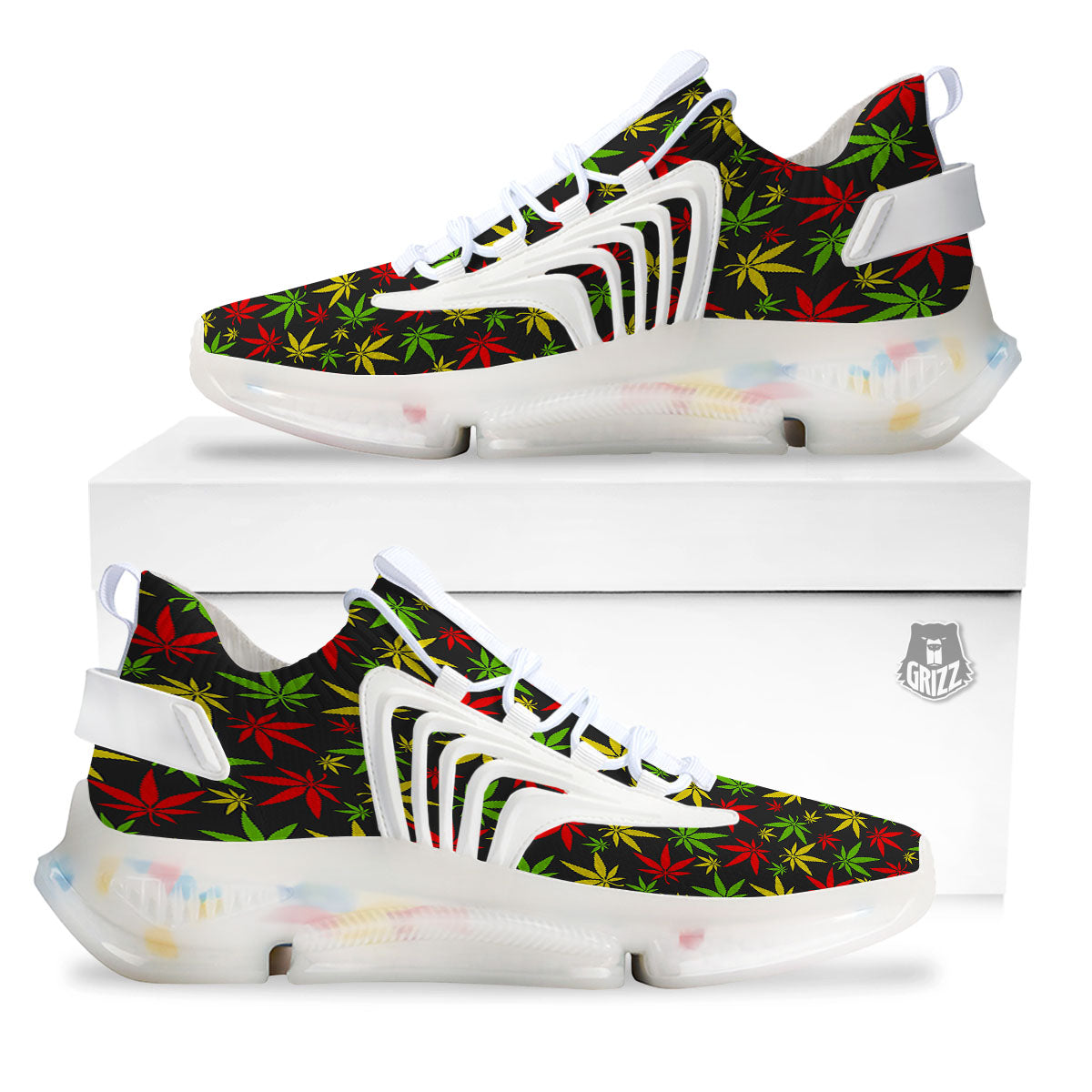 Reggae Hemp Leaf Print Pattern White Gym Shoes-grizzshop