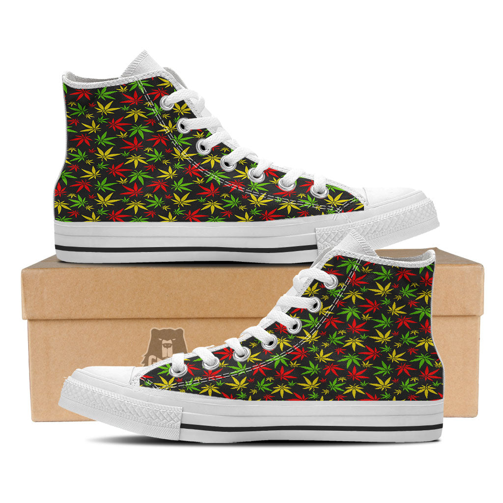 Reggae Hemp Leaf Print Pattern White High Top Shoes-grizzshop