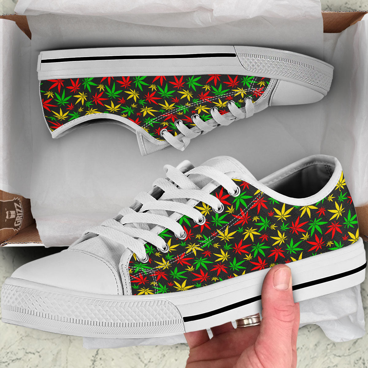 Reggae Hemp Leaf Print Pattern White Low Top Shoes-grizzshop