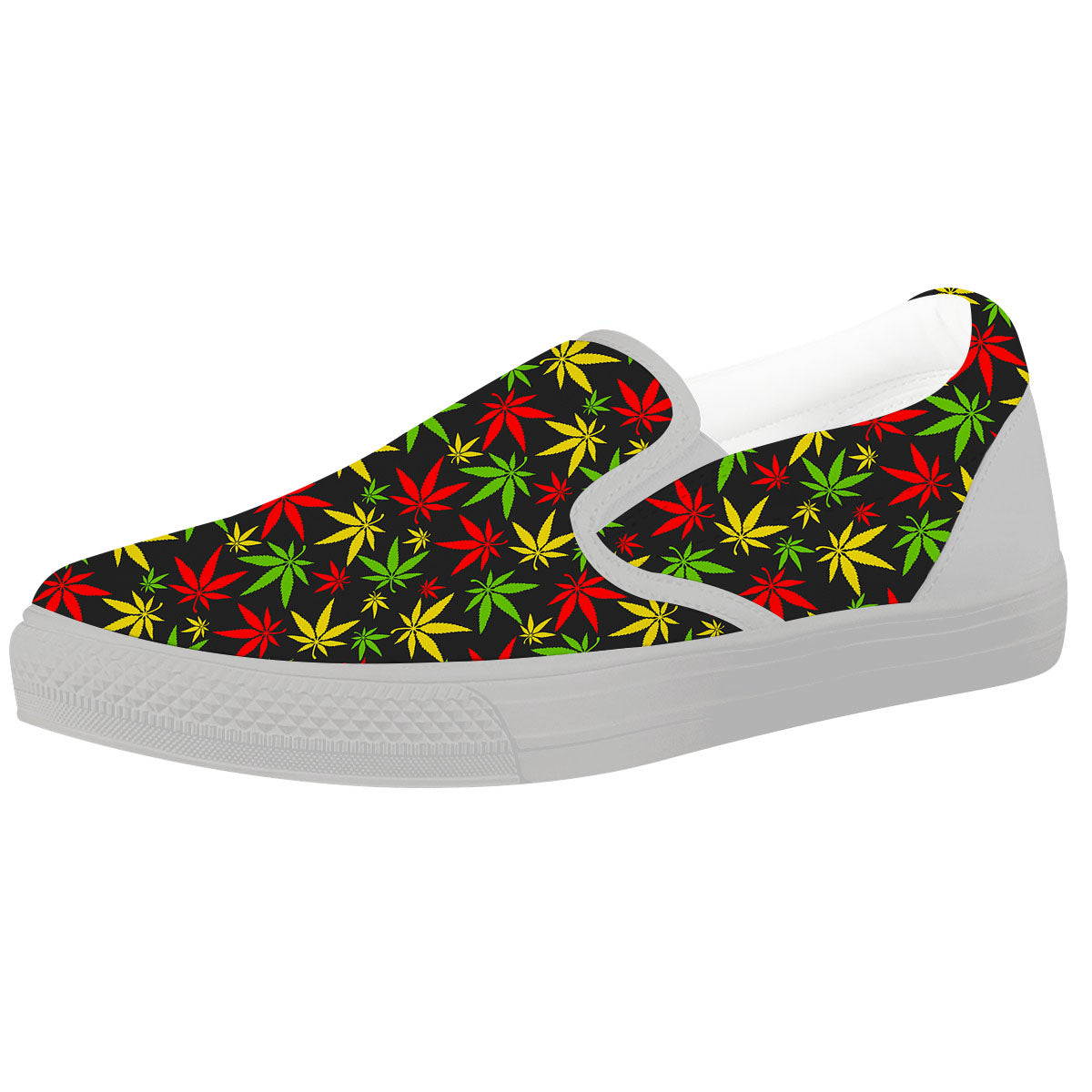 Reggae Hemp Leaf Print Pattern White Slip On Shoes-grizzshop