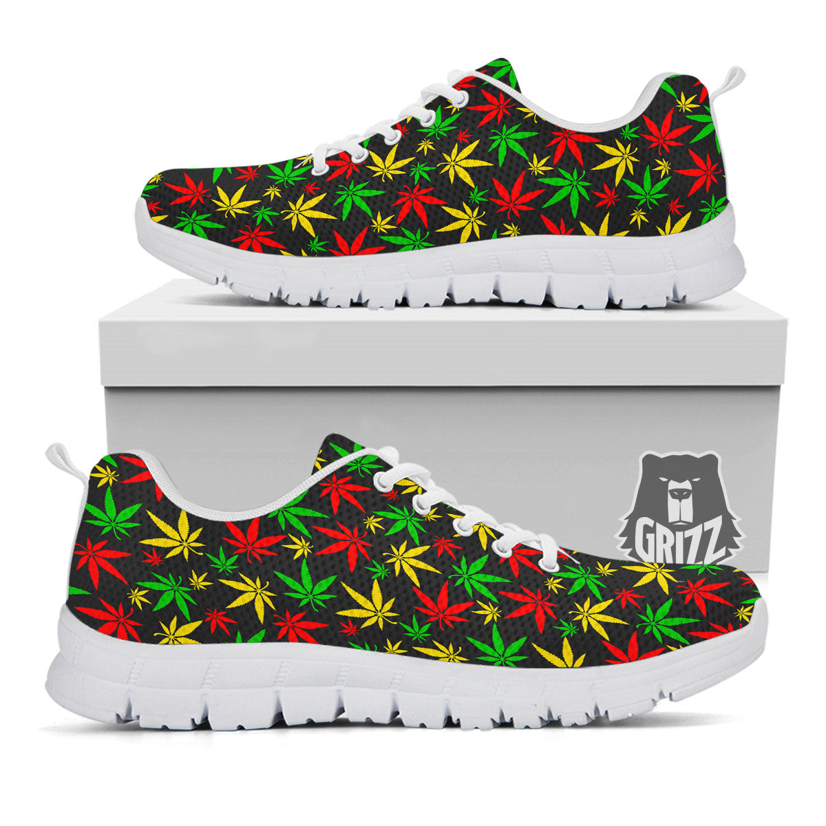 Reggae Hemp Leaf Print Pattern White Sneaker-grizzshop