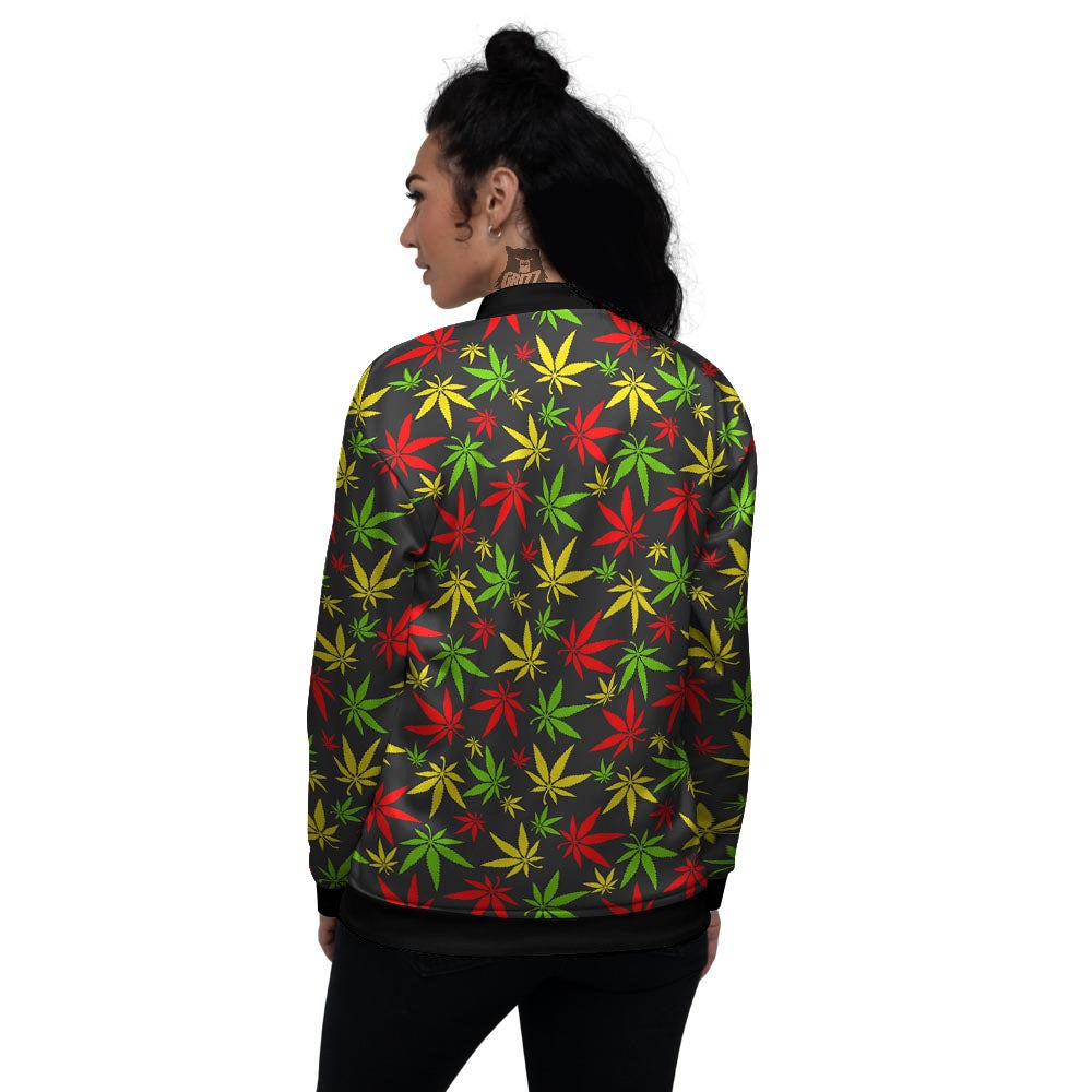 Reggae Hemp Leaf Print Pattern Women's Bomber Jacket-grizzshop
