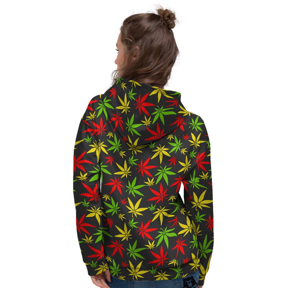 Reggae Hemp Leaf Print Pattern Women's Hoodie-grizzshop