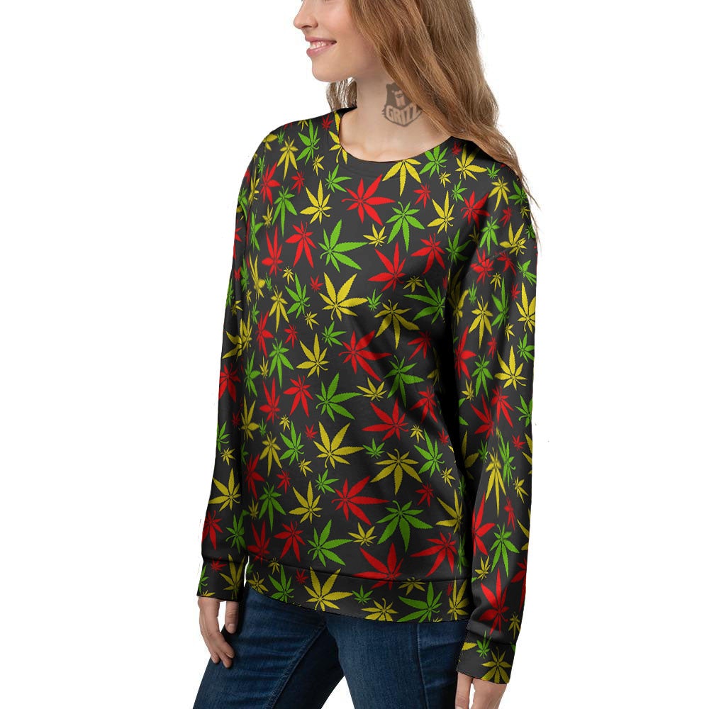 Reggae Hemp Leaf Print Pattern Women's Sweatshirt-grizzshop