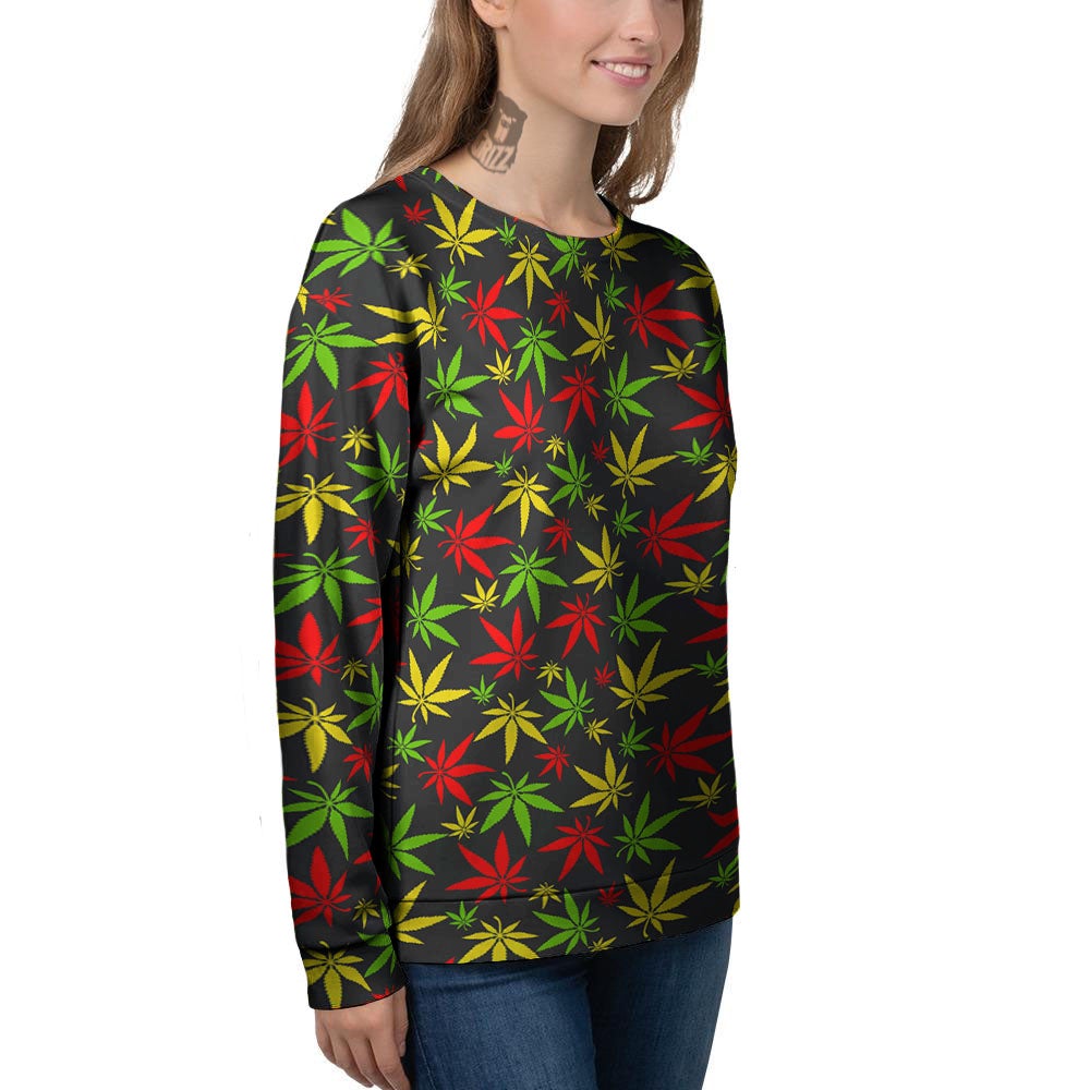 Reggae Hemp Leaf Print Pattern Women's Sweatshirt-grizzshop