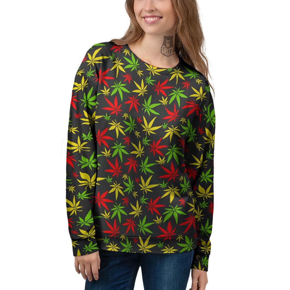 Reggae Hemp Leaf Print Pattern Women's Sweatshirt-grizzshop