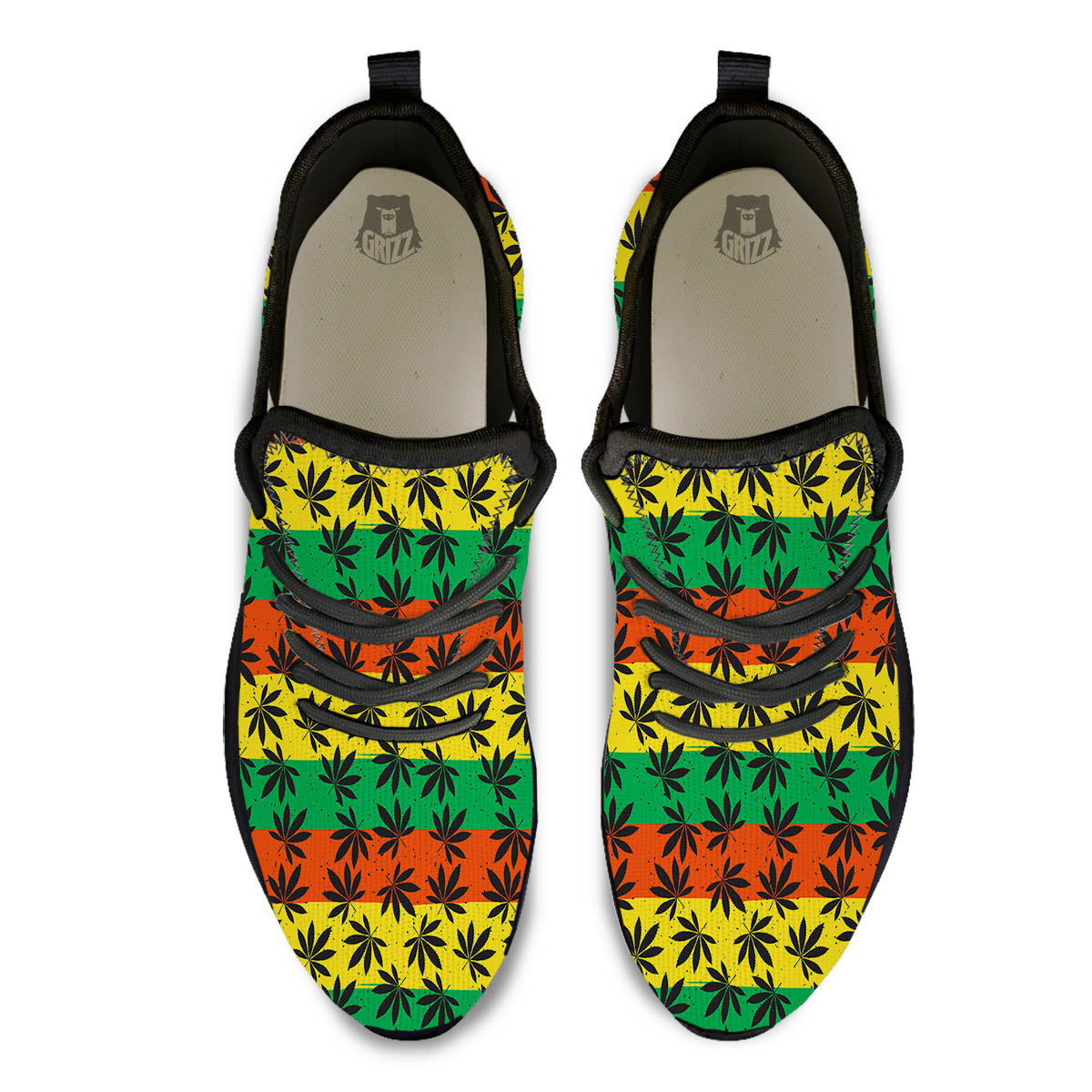 Reggae Hemp Leaves Classic Print Pattern Black Athletic Shoes-grizzshop
