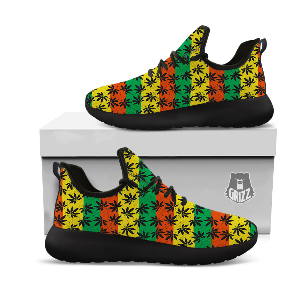 Reggae Hemp Leaves Classic Print Pattern Black Athletic Shoes-grizzshop