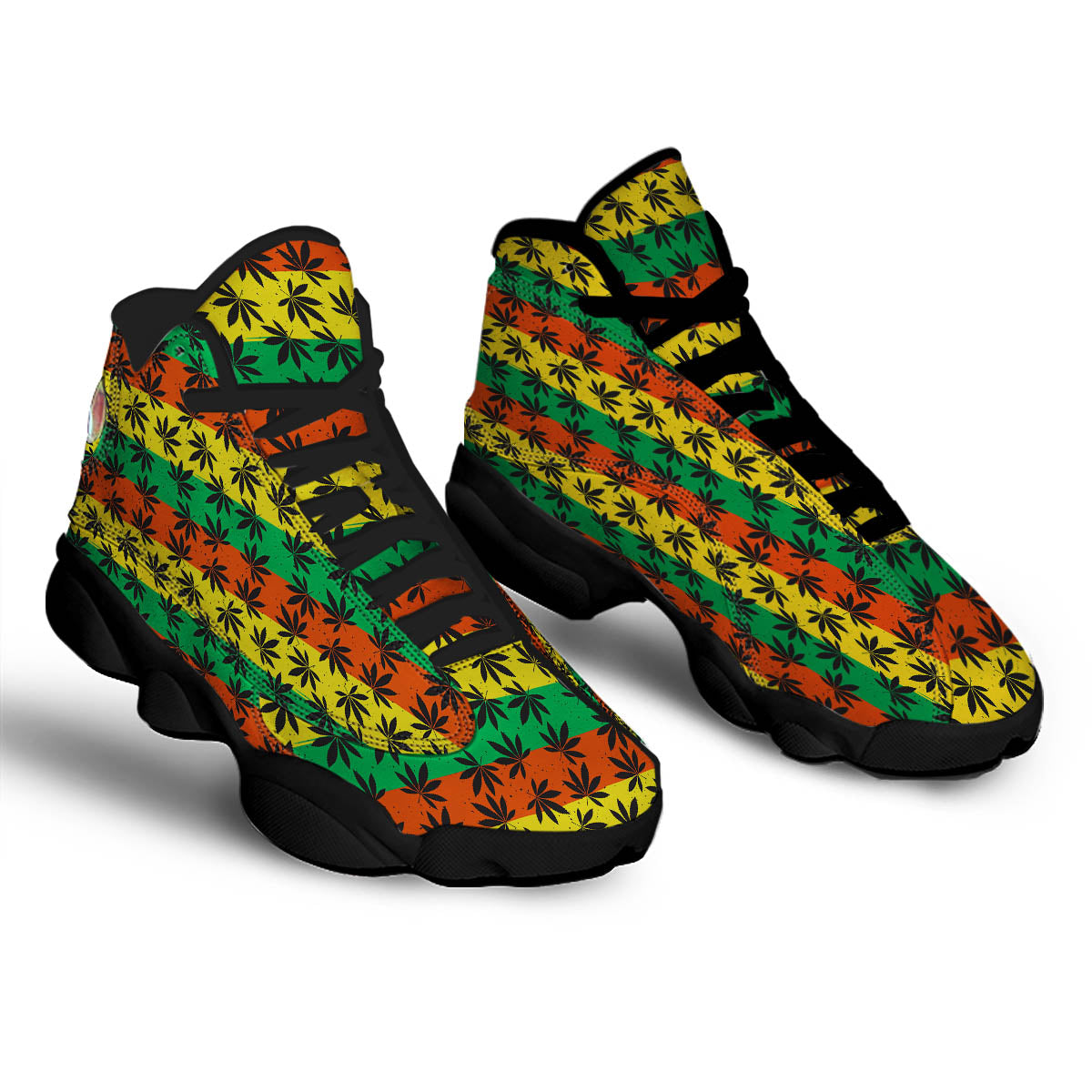 Reggae Hemp Leaves Classic Print Pattern Black Basketball Shoes-grizzshop