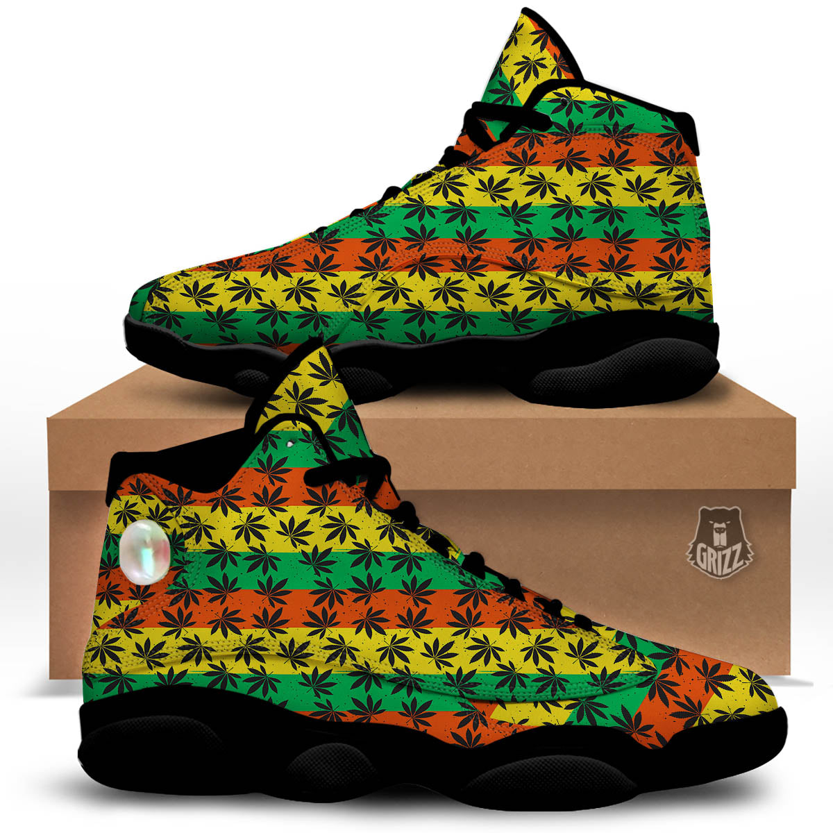 Reggae Hemp Leaves Classic Print Pattern Black Basketball Shoes-grizzshop