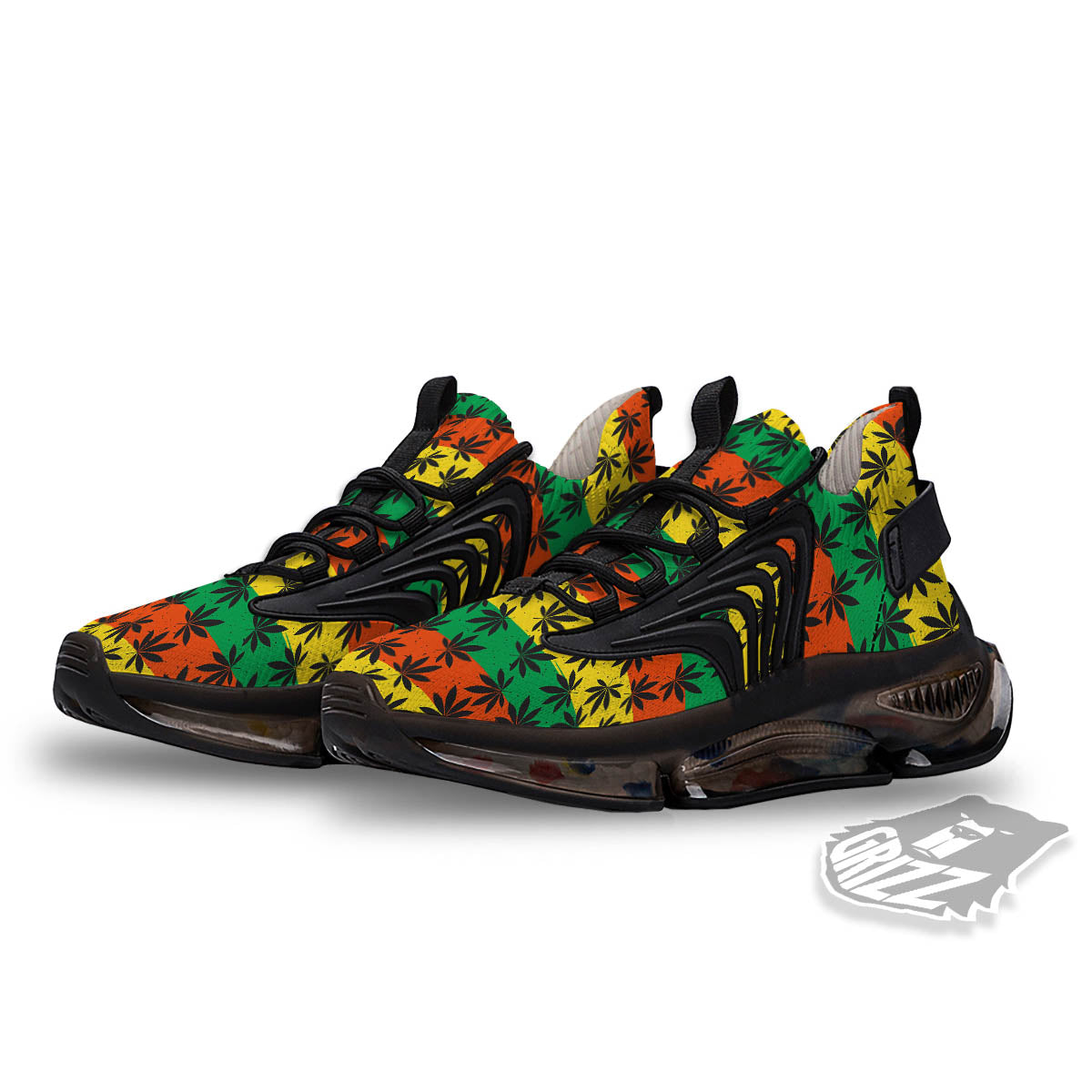 Reggae Hemp Leaves Classic Print Pattern Black Gym Shoes-grizzshop
