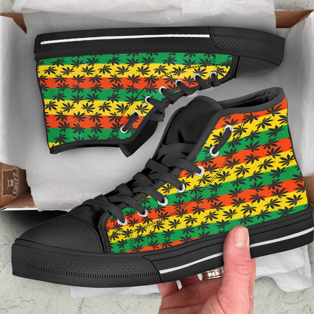 Reggae Hemp Leaves Classic Print Pattern Black High Top Shoes-grizzshop