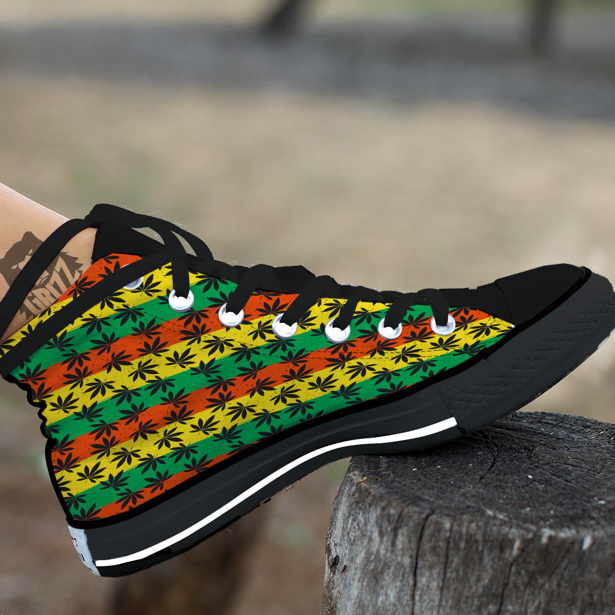 Reggae Hemp Leaves Classic Print Pattern Black High Top Shoes-grizzshop