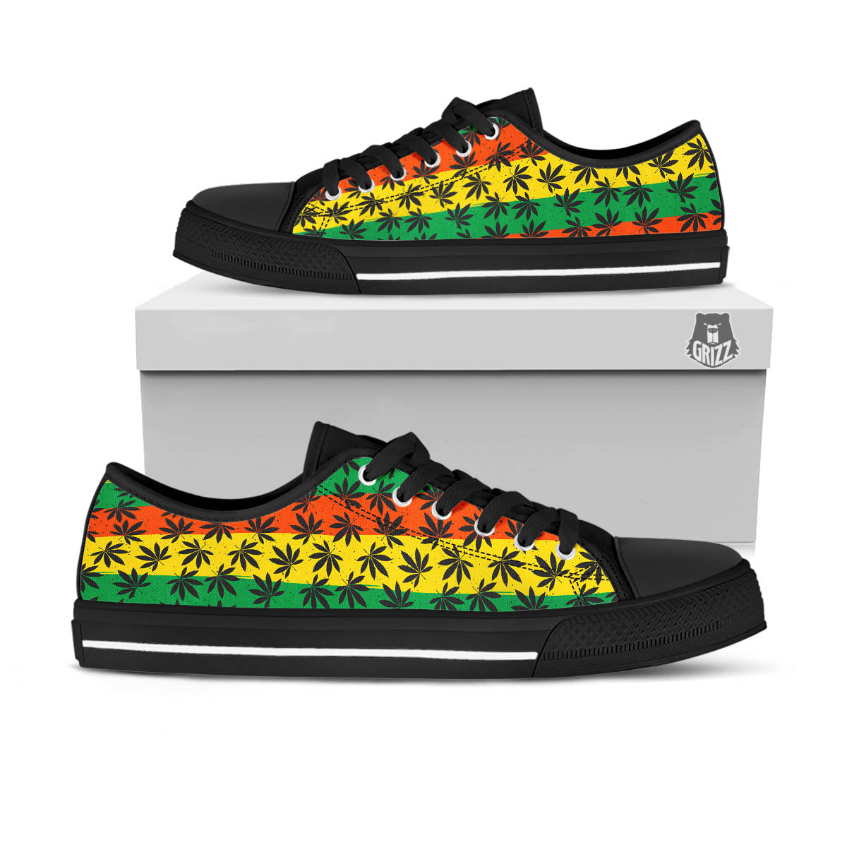 Reggae Hemp Leaves Classic Print Pattern Black Low Top Shoes-grizzshop