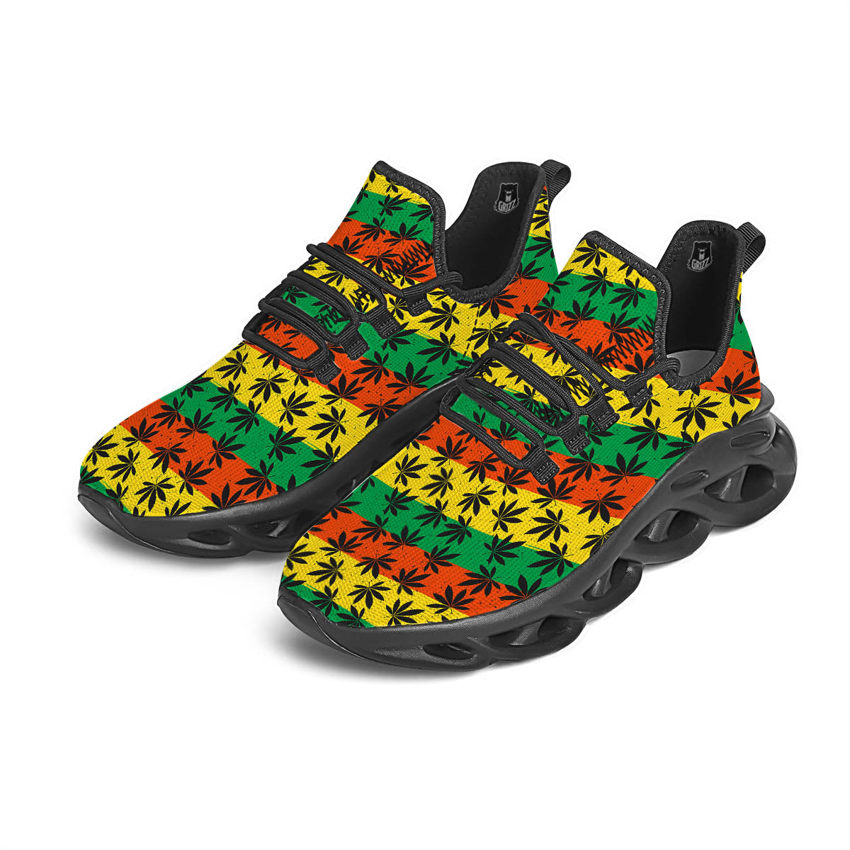 Reggae Hemp Leaves Classic Print Pattern Black Running Shoes-grizzshop