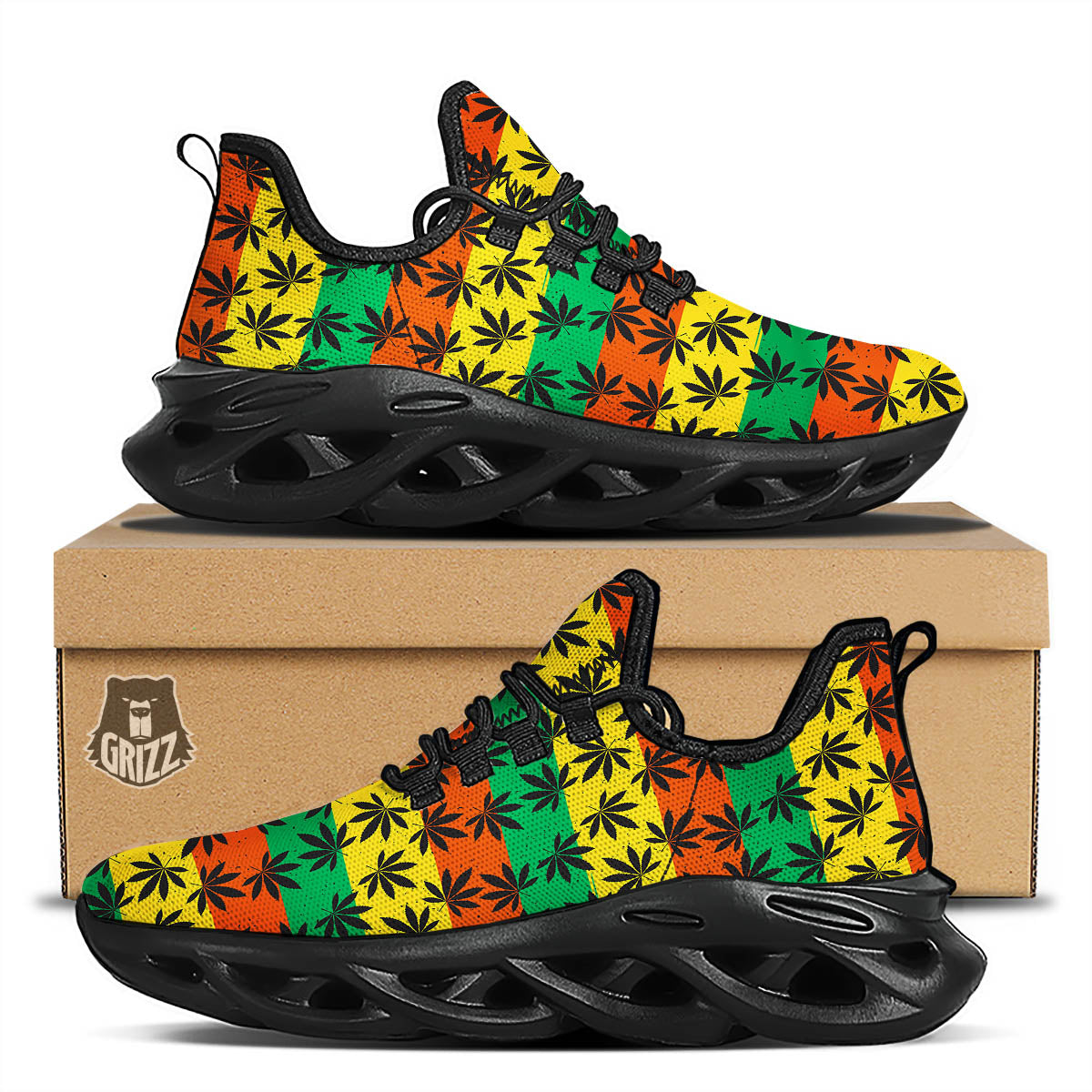 Reggae Hemp Leaves Classic Print Pattern Black Running Shoes-grizzshop