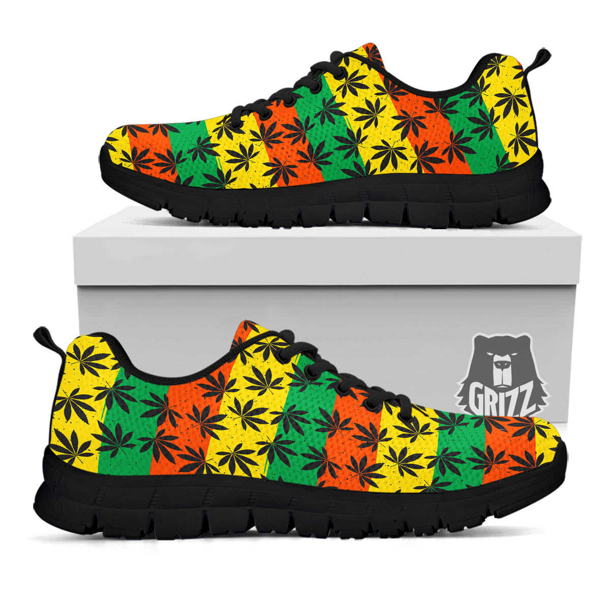 Reggae Hemp Leaves Classic Print Pattern Black Sneaker-grizzshop