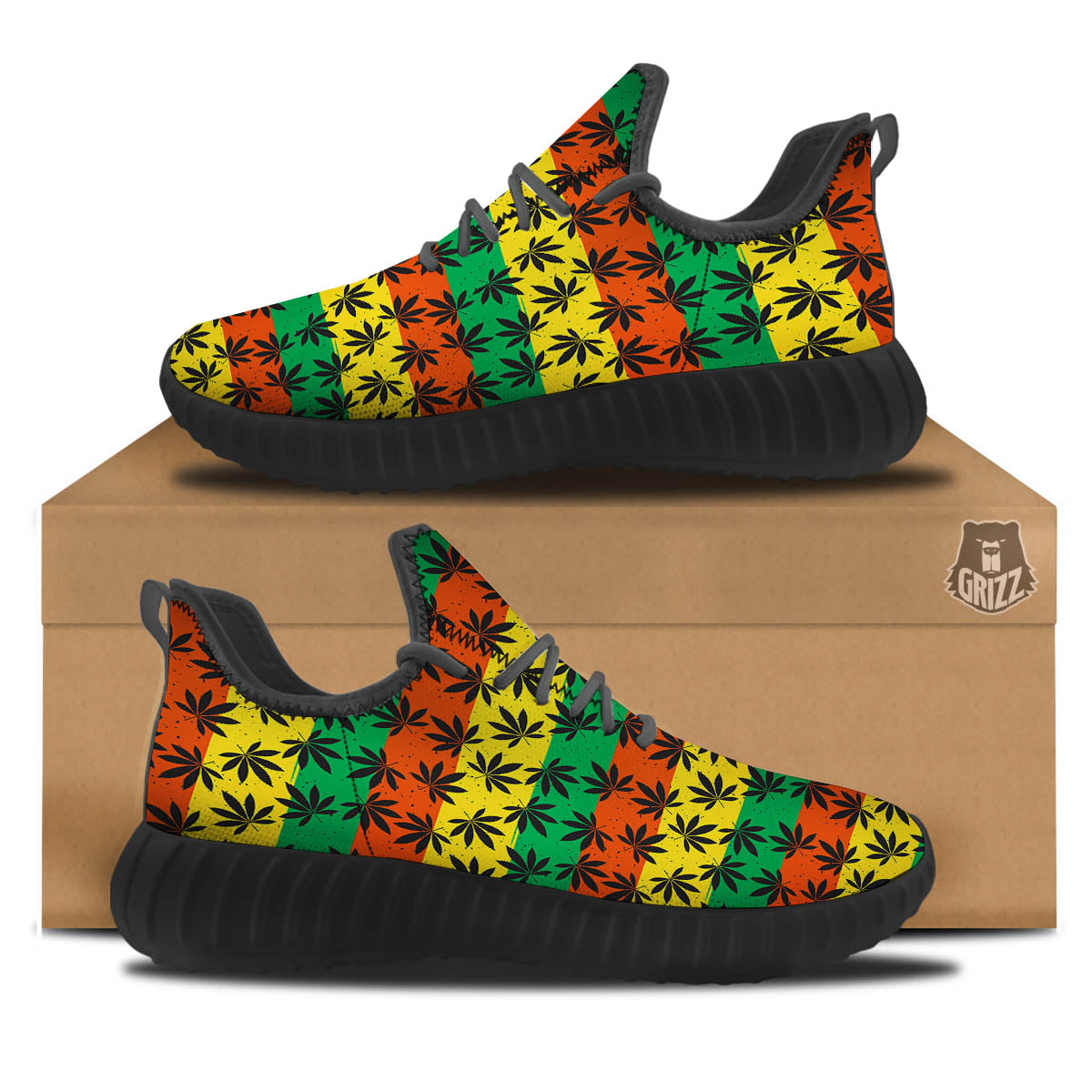 Reggae Hemp Leaves Classic Print Pattern Black Walking Shoes-grizzshop