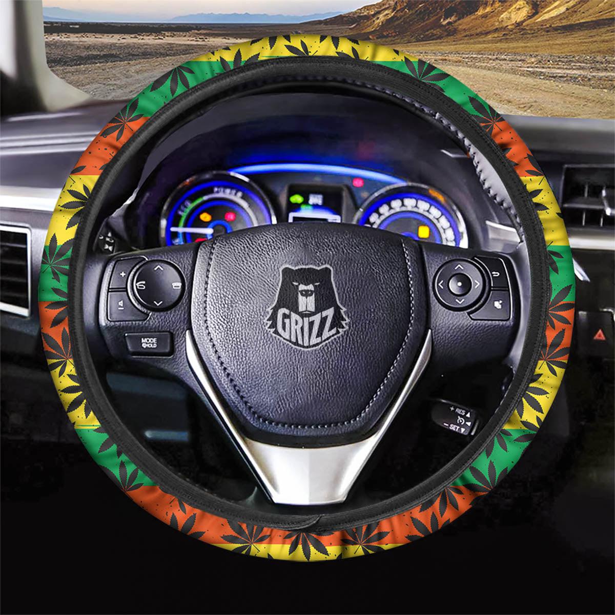 Reggae Hemp Leaves Classic Print Pattern Car Steering Wheel Cover-grizzshop